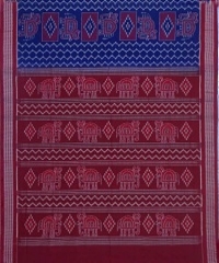 Blue and marron colour handwoven cotton saree