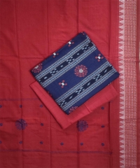 Blue red colour handwoven cotton Suit Piece