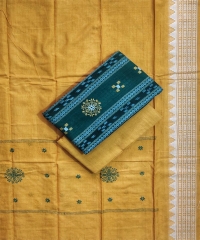 Green yellow colour handwoven cotton Suit Piece