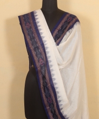 Offwhite blue colour handwoven cotton Dupatta