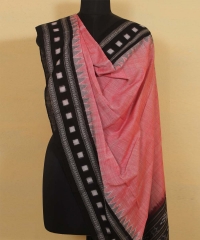 Peach black handwoven cotton dupatta