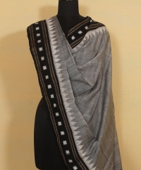 Gray black handwoven cotton duppta