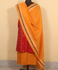 Red yellow colour handwoven cotton Suit Piece