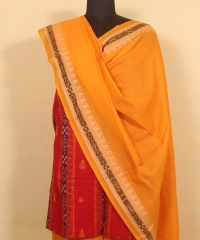 Red yellow colour handwoven cotton Suit Piece