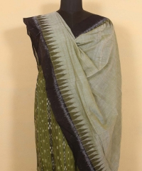 Olive green black colour handwoven cotton Suit Piece