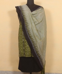 Olive green black colour handwoven cotton Suit Piece