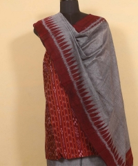 Maroon gray colour handwoven cotton Suit Piece