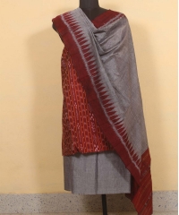 Maroon gray colour handwoven cotton Suit Piece