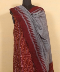Maroon gray colour handwoven cotton Suit Piece