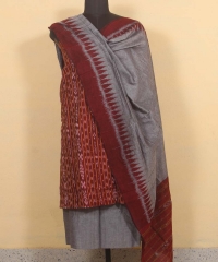 Maroon gray colour handwoven cotton Suit Piece