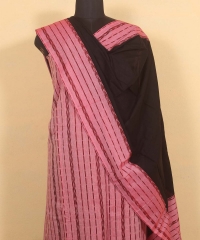Pink black colour handwoven cotton Suit Piece