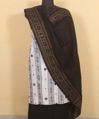 White black colour handwoven cotton Suit Piece