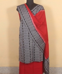 Gray red colour handwoven cotton Suit Piece