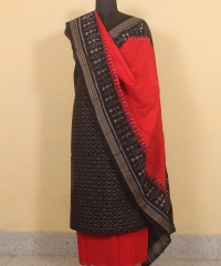 Black red colour handwoven cotton Suit Piece