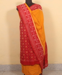 Red yellow colour handwoven cotton Suit Piece