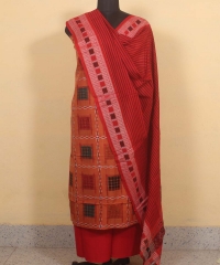 Orange red colour handwoven cotton Suit Piece