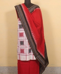 White redcolour handwoven cotton Suit Piece