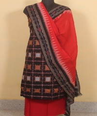 Black red colour handwoven cotton Suit Piece