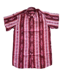PEACH MAROON SAMBALPURI HANDLOON HALF SHIRT