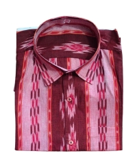 PEACH MAROON SAMBALPURI HANDLOON HALF SHIRT