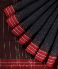 Navy blue red handloom cotton saree