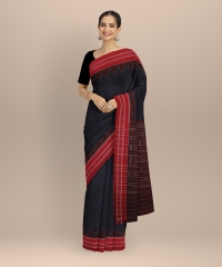 Navy blue red handloom cotton saree