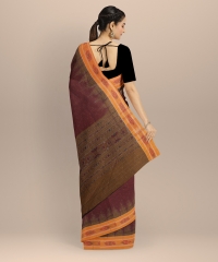Maroon yellow handloom cotton saree