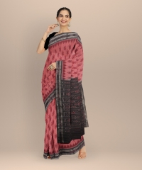 Peach black handloom cotton nsaree
