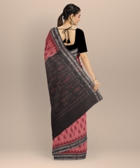 Peach black handloom cotton nsaree