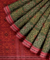 Olive red handloom cotton saree