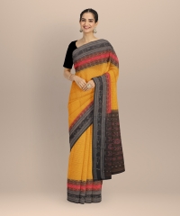 Yellow black handloom cotton saree