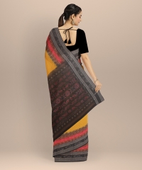 Yellow black handloom cotton saree