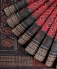 Red black handloom cotton saree