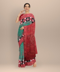 Parrot green red handloom cotton saree