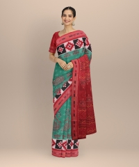 Parrot green red handloom cotton saree