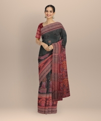 Deep green maroon handloom cotton saree