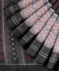 LIGHT BLUE GRAY BLACK HANDLOOM COTTON SAREE