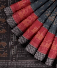 Teal blue red handloom cotton saree