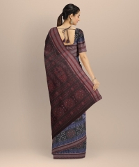 Blue black maroon handloom cotton saree
