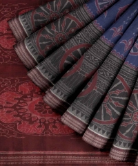 BLUE BLACK MAROON HANDLOOM COTTON SAREE