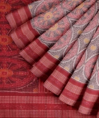Gray red handloom cotton saree