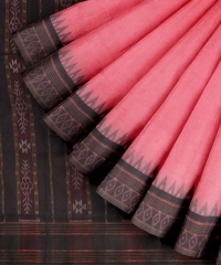 Pink black handloom cotton saree