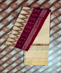 Beige maroon colour handwoven cotton gamuchha