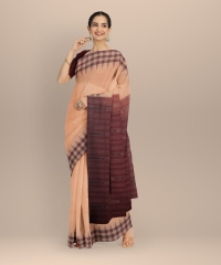 Beige maroon handloom cotton saree