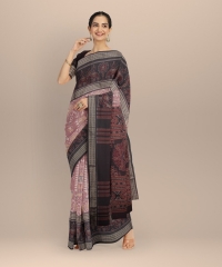 Peach brown handloom cotton saree