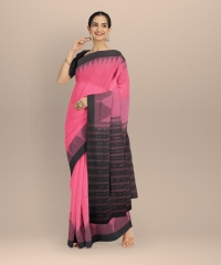 Pink black handloom cotton saree