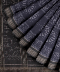 Navy blue black handloom cotton saree