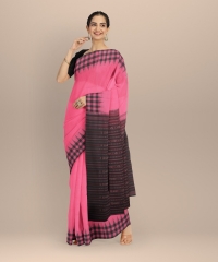 Pink black handloom cotton saree