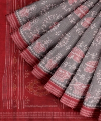 Gray red handloom cotton saree