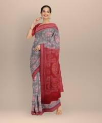 Gray red handloom cotton saree